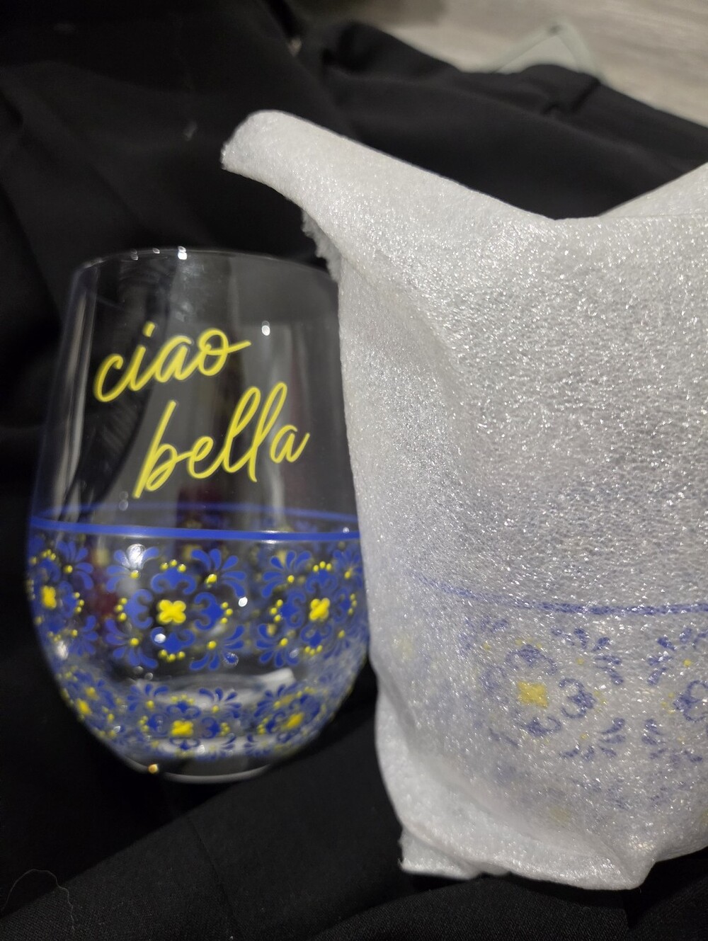Ciao Bella Blue & Yellow Floral Stemless Glasses